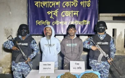 সেন্টমার্টিনে কোস্ট গার্ডের অভিযানে ২ কেজি গাঁজাসহ ২ মাদক কারবারি আটক।