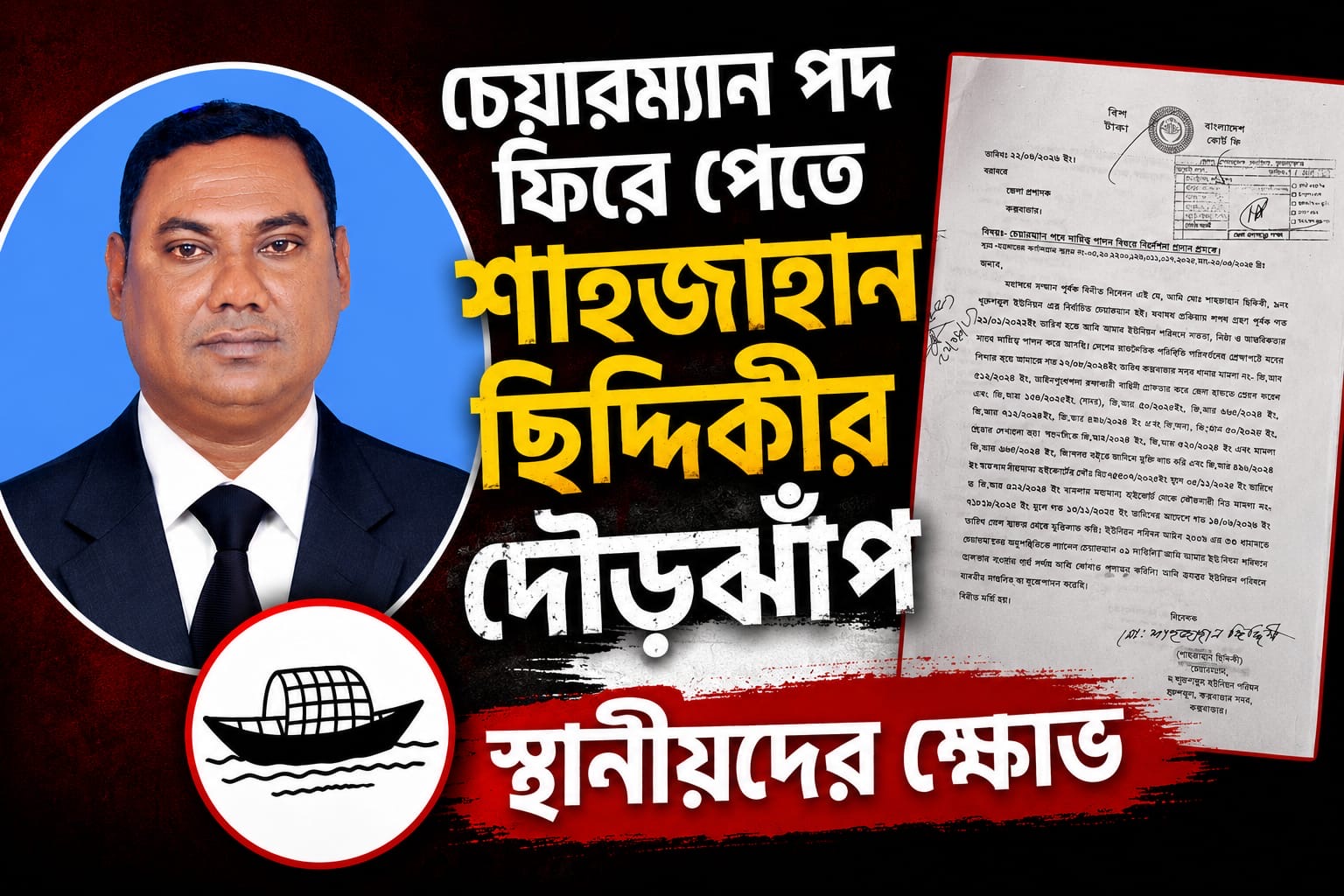চেয়ারম্যান পদ ফিরে পেতে শাহজাহান ছিদ্দিকীর দৌড়ঝাঁপ, স্থানীয়দের ক্ষোভ।